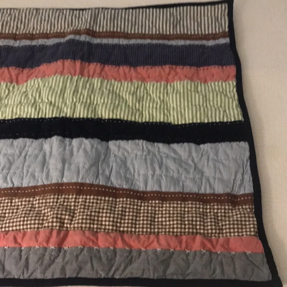 Pottery Barn Kids Striped & Gingham Patchwork Euro Pillow Sham Blue Red Green